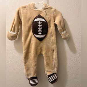 Mick Mack Baby Fleece Football Hooded Zip Up Footies, Size 3-6 Months (preowned)